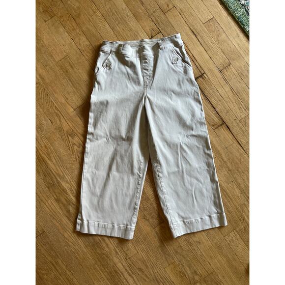 Spanx Stretch Twill High Rise Wide Leg Crop Pant Beige Women's Large - Picture 1 of 6